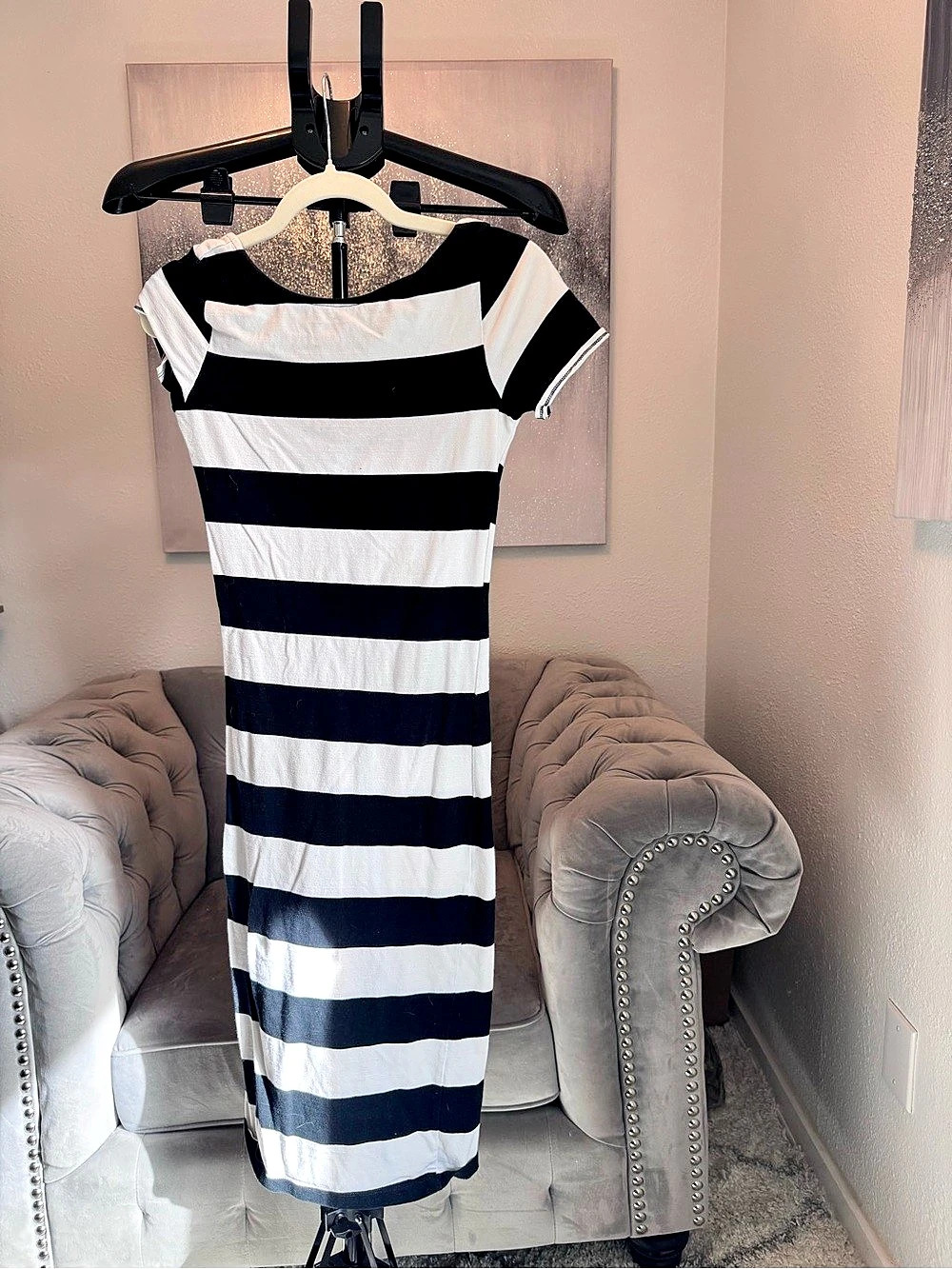 Topshop Striped Maxi Dress in Black & White Size 4
